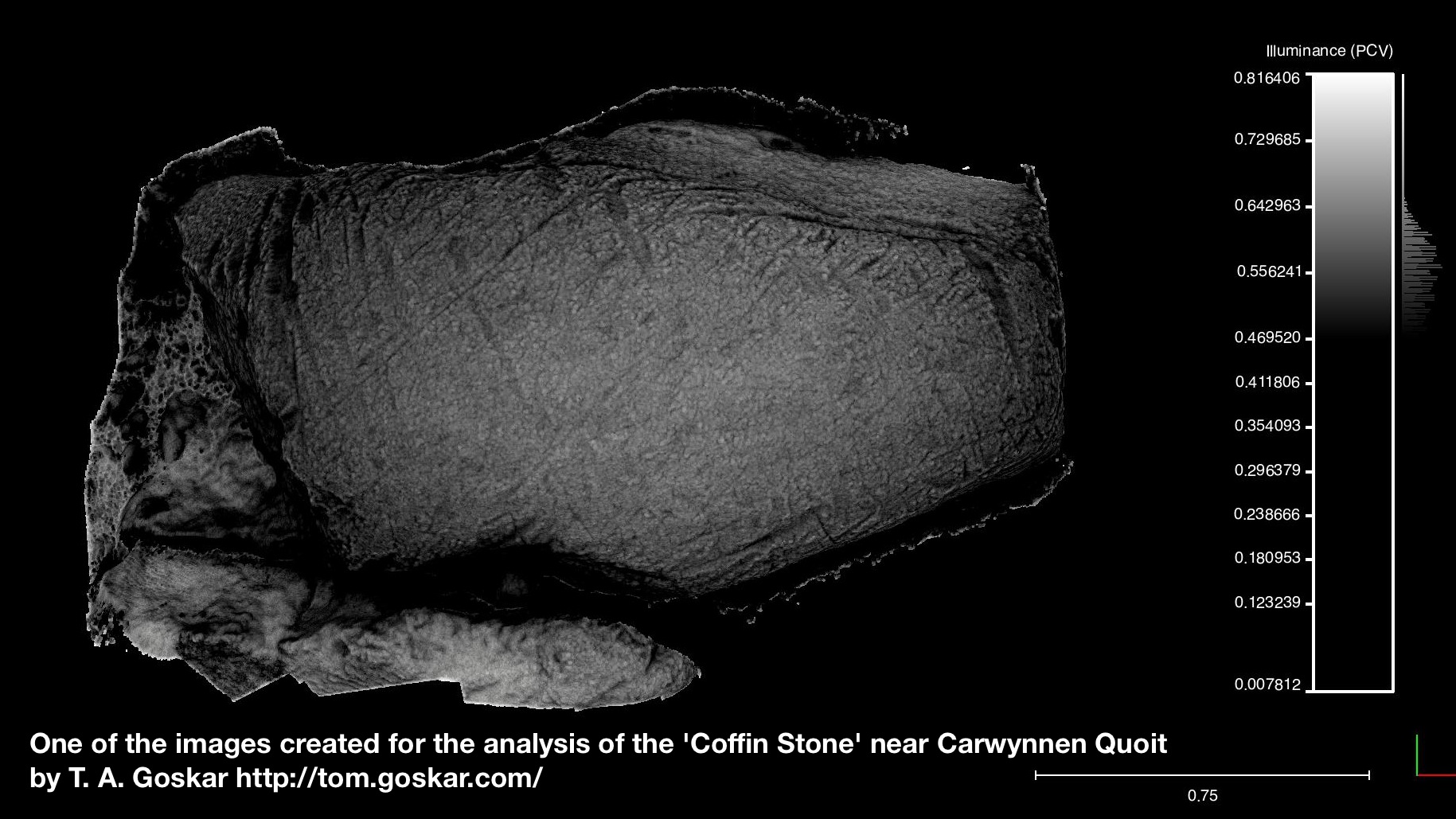 One of the images created for the analysis of the 'Coffin Stone' close to Carwynnen Quoit