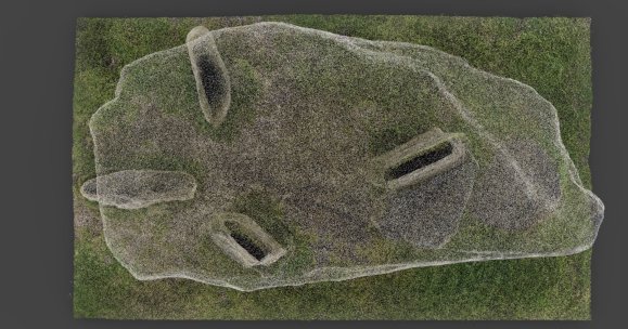 A view of Lanyon Quoit from above. The image is made from 1.8 million individual points, or dots, and can be seen through, as there is no computer generated surface.